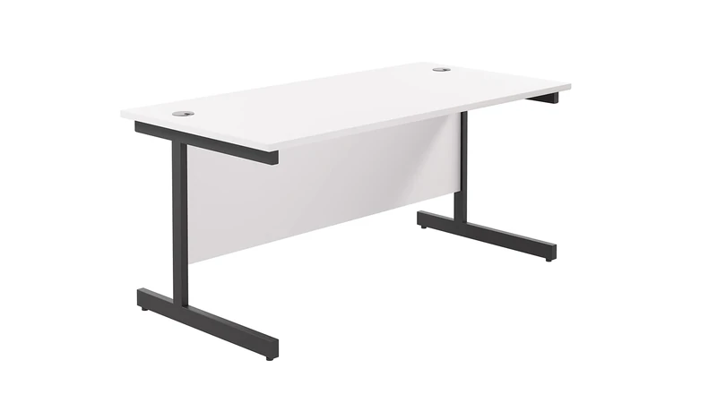 Office Hippo Heavy Duty Rectangular Cantilever Desk, Home Office Table With Integrated Cable Ports, PC Desk for Work or Home, 5 Yr Warranty - Black Frame/White Top, 160cm x 80cm
