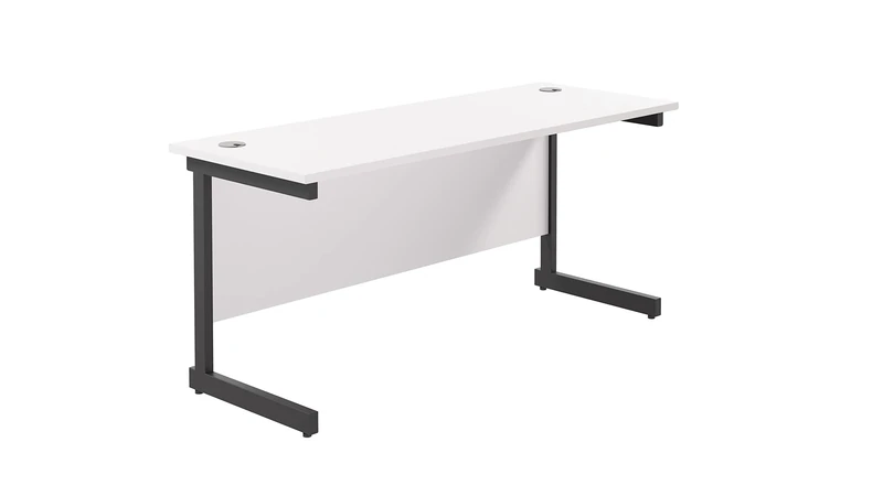 Office Hippo Heavy Duty Rectangular Cantilever Office Desk, White Top/Black Frame, 160x60 cm