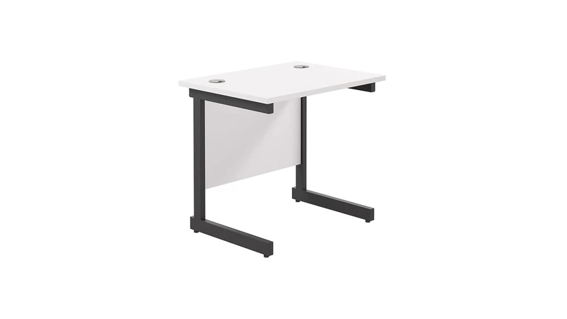 Office Hippo Heavy Duty Rectangular Cantilever Desk, Home Office Table + Integrated Cable Ports, PC Desk for Home, 5 Yr Wty - Black Frame/White Top, 80cm x 60cm
