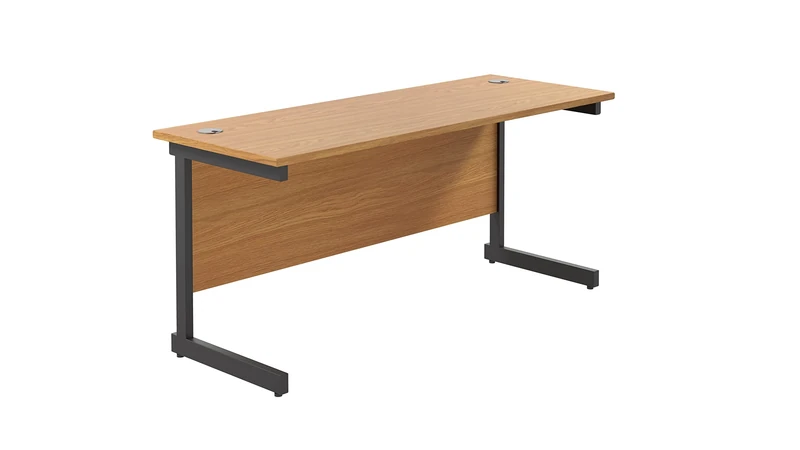 Office Hippo Heavy Duty Rectangular Cantilever Desk, Home Office Table With Integrated Cable Ports, PC Desk for Work or Home, 5 Yr Warranty - Black Frame/Oak Top, 160cm x 60cm
