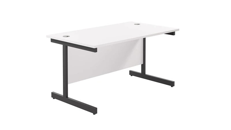 Office Hippo Heavy Duty Rectangular Cantilever Desk, Home Office Table + Integrated Cable Ports, PC Desk for Home, 5 Yr Wty - Black Frame/White Top, 120cm x 80cm
