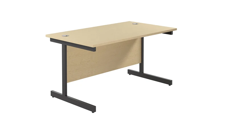 Office Hippo Heavy Duty Rectangular Cantilever Office Desk, MFC, Black Frame, Maple Top, 120 x 80 x 73 cm