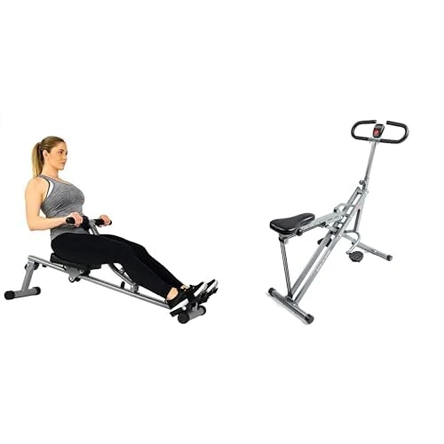 Sunny Health and Fitness SF-RW1205 12 Adjustable Resistance Rowing Machine Rower w/Digital Monitor & Upright Row-N-Ride Rowing Machine Squat Trainer
