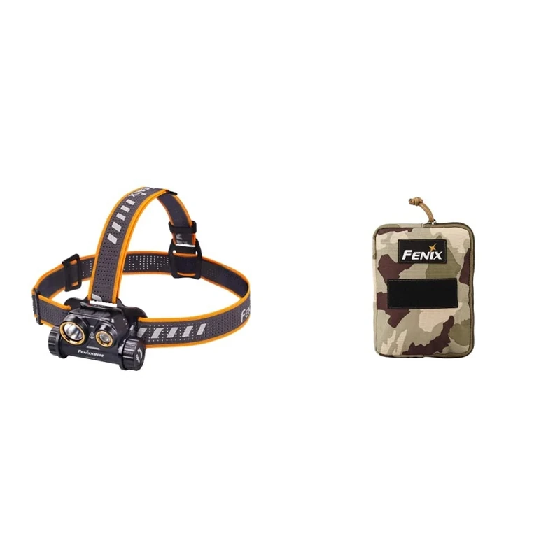 fenix HM65R Rechargeable 1400 Lumen Headlamp, Black, & APB-30 Camouflage Headlamp Carry Bag