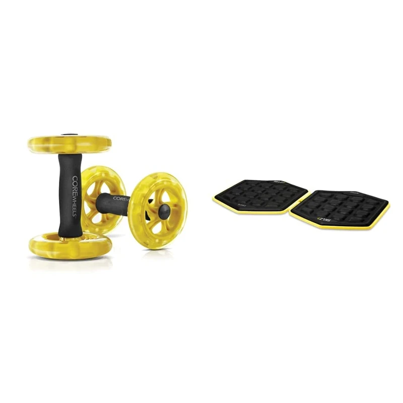 SKLZ Core Wheels Dynamic Strength & Ab Trainer, Yellow & Slidez Functional Core Stability Discs