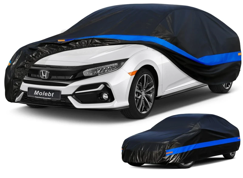 Molebt Car Cover Waterproof All Weather for Automobiles, Outdoor Full Exterior Covers Snow Sun Rain Dust Protection, Universal Fit Sedan (up to182 inch)