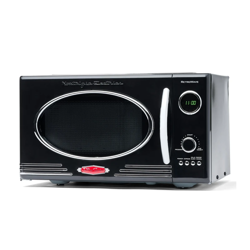 Nostalgia Retro Countertop Microwave Oven - Large 800-Watt - 25.4L - 12 Pre-Programmed Cooking Settings - Digital Clock - Kitchen Appliances - Black