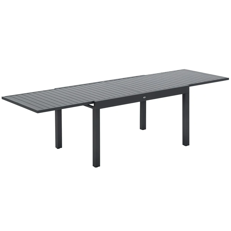Outsunny Extendable Garden Table 135-270cm x 90cm x 75cm, 10 Seater Outdoor Dining Table with Aluminium Frame for Lawn, Balcony and Backyard, Grey