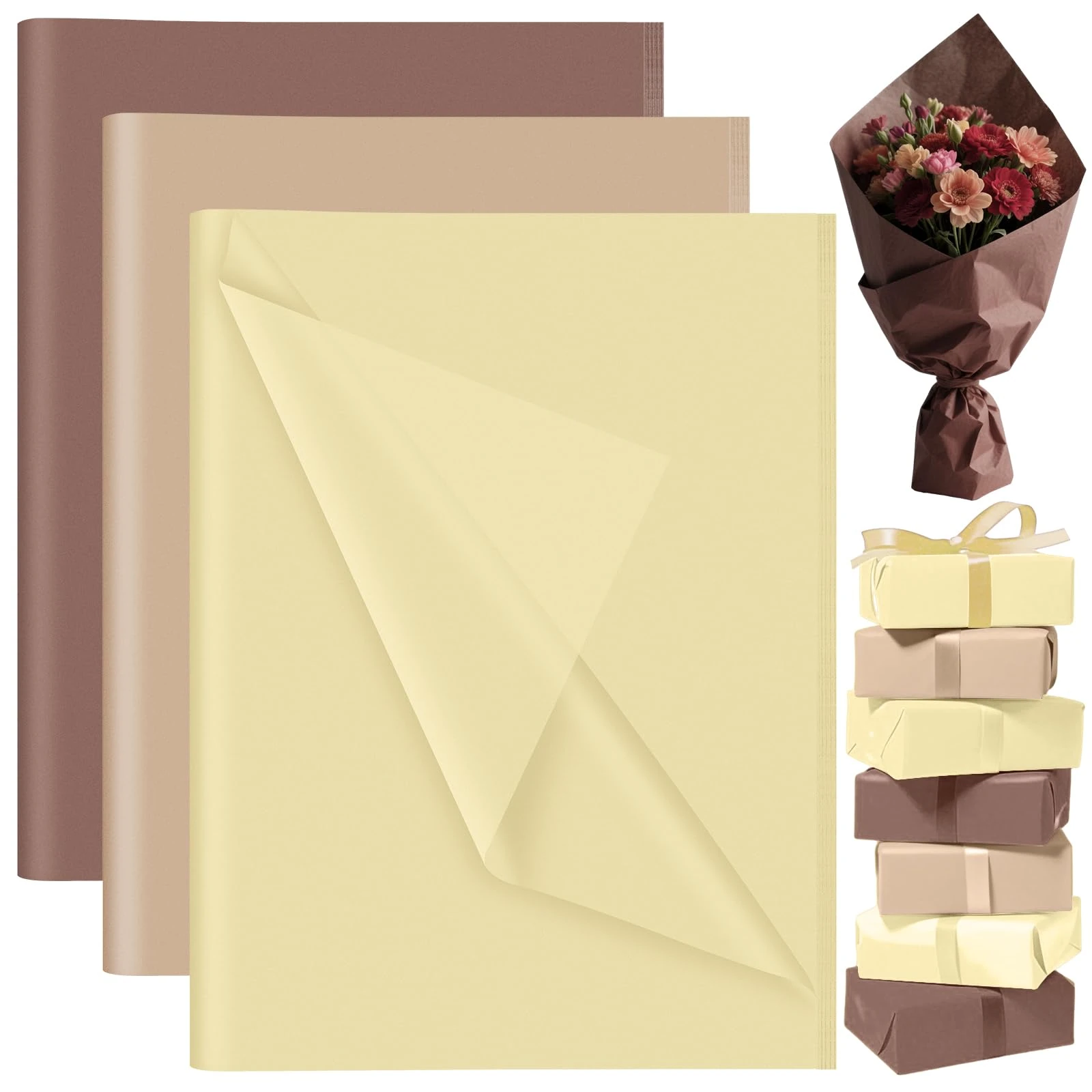 PLULON 60 Sheets Brown Tissue Paper Bulks, Gift Wrap Tissue Paper Sheets for Packaging Birthday Gift Wrapping Paper Birthday Wedding Construction Party Decorations