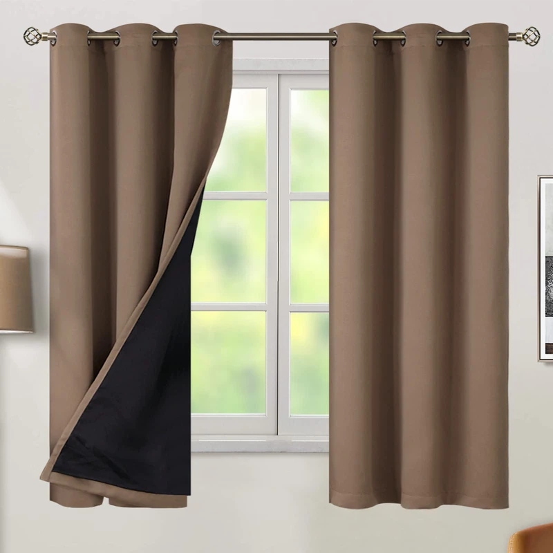 BGment Total Thermal Insulated 100% Blackout Curtains for Bedroom with Black Liner, Double Layer Full Room Darkening Noise Reducing Grommet Curtain (42 x 63 Inch, Cappuccino, 2 Panels)