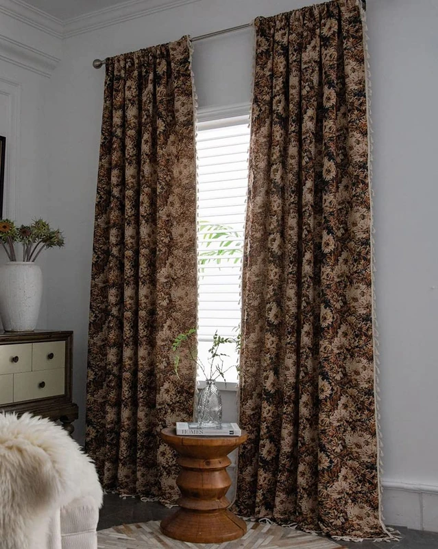 vctops Vintage Floral Oil Painting Curtains with Tassels Set of 2 Panels Rod Pocket Thermal Insulated Room Darkening Window Curtains/Drapes for Bedroom Living Room (Black,59"x102")
