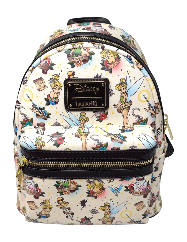 loungefly Disney Peter Pan Tinkerbell Tattoo Print Womens Double Strap Shoulder Bag Purse - Image 1