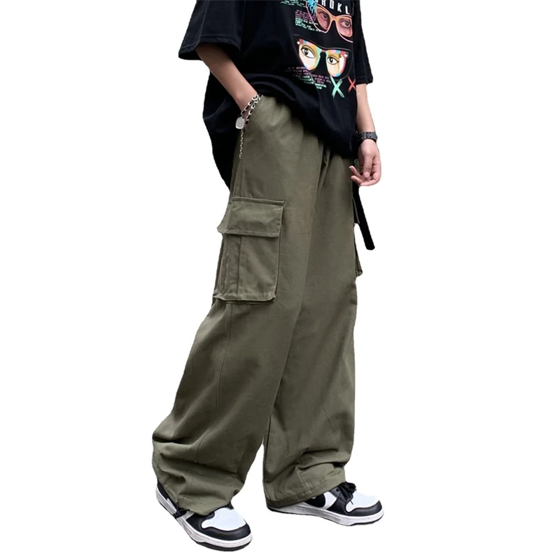 Skateboard Frog Baggy Cargo Joggers for Men Y2k Gothic Streetwear Wide Leg Cargo Pants with Pockets, K58 Army Green, Medium