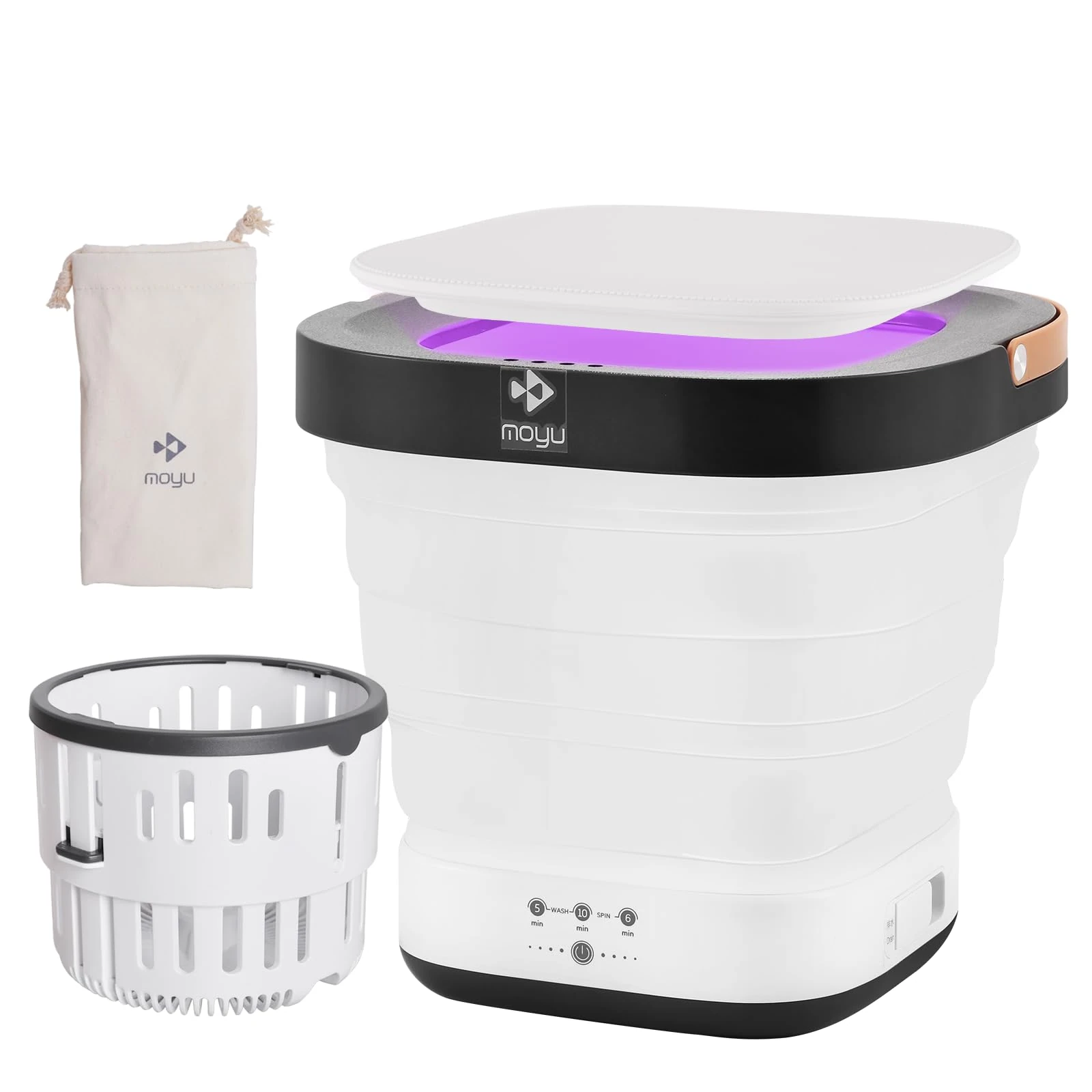 Portable Washing Machine Mini Foldable Washing Machine with Drain Basket, Foldable Small Washer for Underwear, Socks, Baby Clothes, Towels 220V