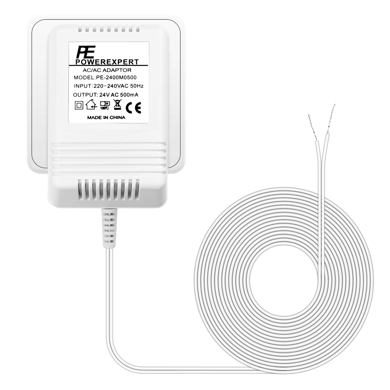 24V 500mA Doorbell Transformer, C Wire Transformer Adapter AC Power Supply Compatible with Ring Video Doorbell & Thermostat with 8M (315") Long Cable (White)