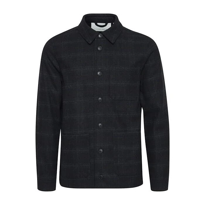 Casual Friday Men's Jeux Checked Shacket Jacket, 194013/Dark Navy, XL