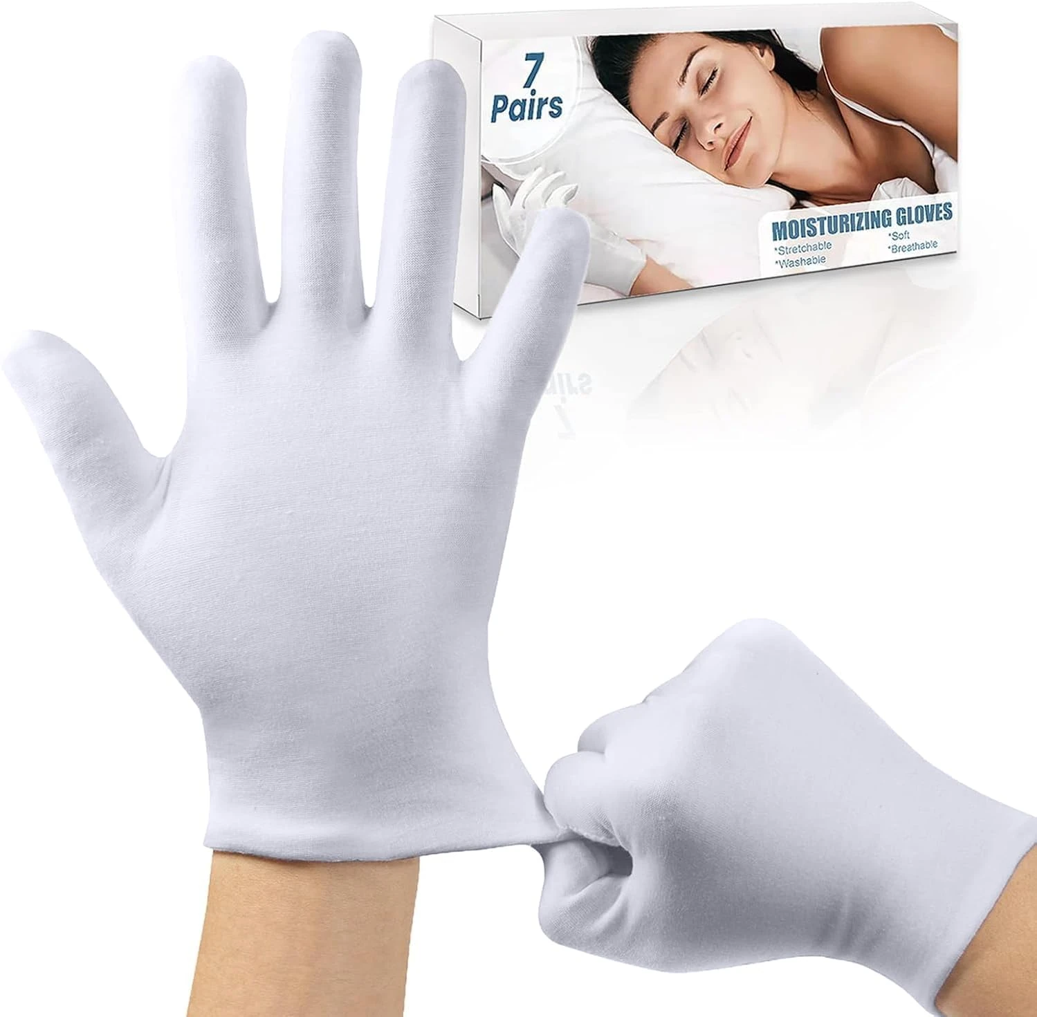 7Pair Moisturising Cotton Gloves for Eczema & Dry Hands,Stretchable Washable White Gloves for Men and Women