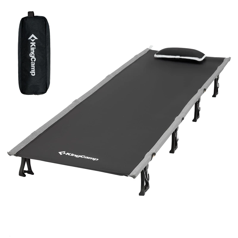 KingCamp Camping Cot, Folding Portable Heavy Duty Ultralight Cots for Adults Camping Tent Hiking Backpacking Mountaineering Travel Indoor Outdoor Indoor Base Camp with Pillow, Support 265 Lbs.