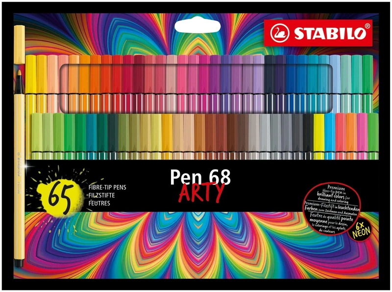 STABILO Pen 68 - Premium Fibre-Tip Pen - ARTY - Pack of 65 - Assorted Colours