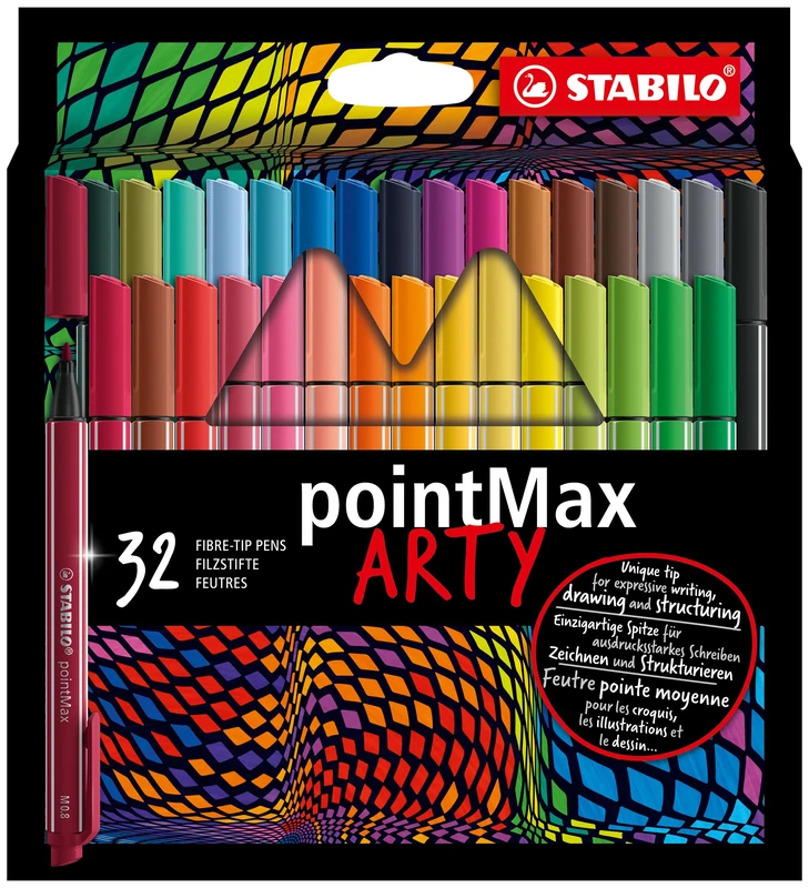 STABILO Fineliner pointMax - ARTY - Pack of 32 - Assorted Colours