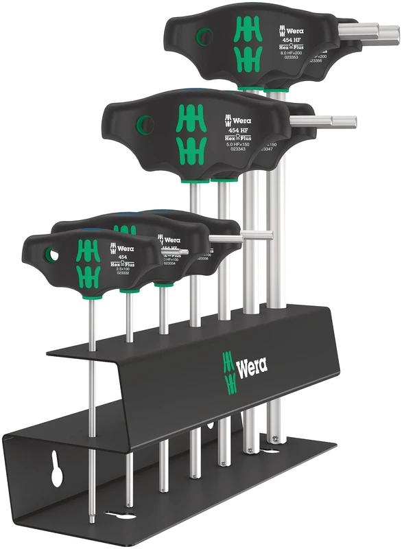 Wera 05023453001 454/7 HF Set 2, Cross Handle Screwdriver Set, 7 Pieces, Black, Hex-Plus - Metric