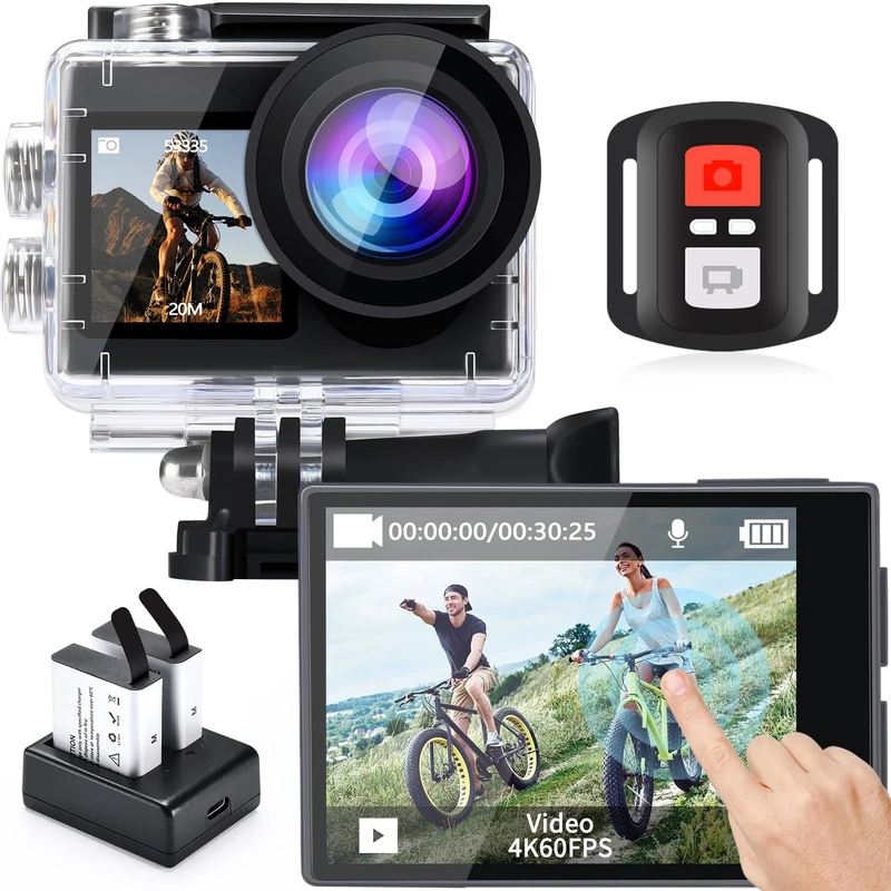 icefox Action Camera 4K 60FPS 20MP, Underwater with EIS,5X Zoom, App Support Video & Photo Editing, Waterproof Camera WiFi Remote Control for Cycling, Swimming, and Diving