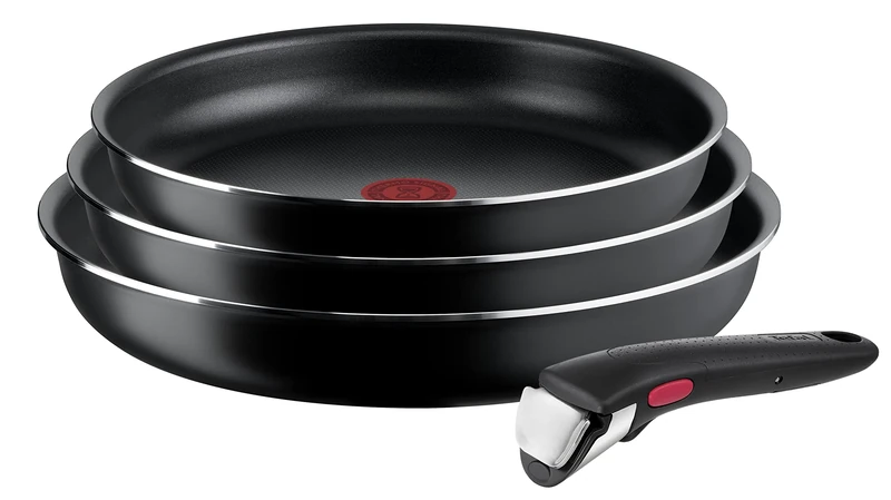Tefal Ingenio Easy On Set of 3 Frying Pans with Removable Handle: 3 22/24/26 cm Non-Stick Pans, Titanium Coated, Thermo-Signal, Dishwasher and Oven Safe, Not Suitable for Induction