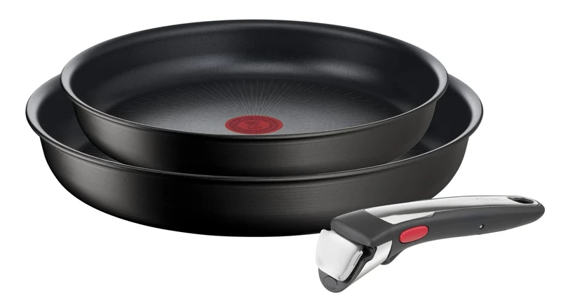 Tefal Ingenio Unlimited ON 3 Piece Non-Stick Induction Pan Set, 24 & 28 cm Frying Pans, 1 Removable Handle, Easy Cleaning, Heat Indicator, Black, L3959143
