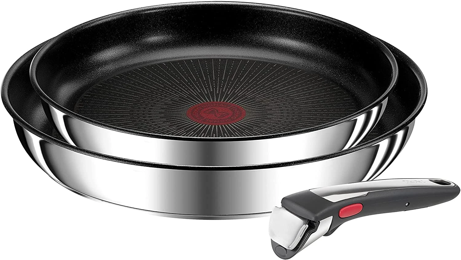 Tefal L97493 Ingenio Preference On 3-Piece Pan Set | Stackable | Non-Stick Coating | Suitable for Induction Cookers | Thermal Signal Temperature Indicator | Stainless Steel