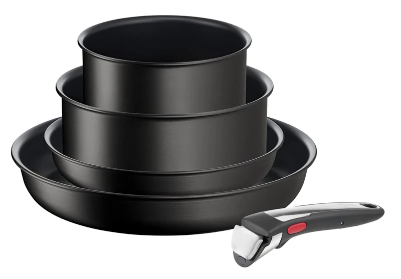 Tefal Ingenio Unlimited On 5 Piece Set, Pots & Pans Set, Stackable, Easy Cleaning, Bakelite Removable Handle, Non-Stick Coating, Heat Indicator, Induction, Black, L3959543
