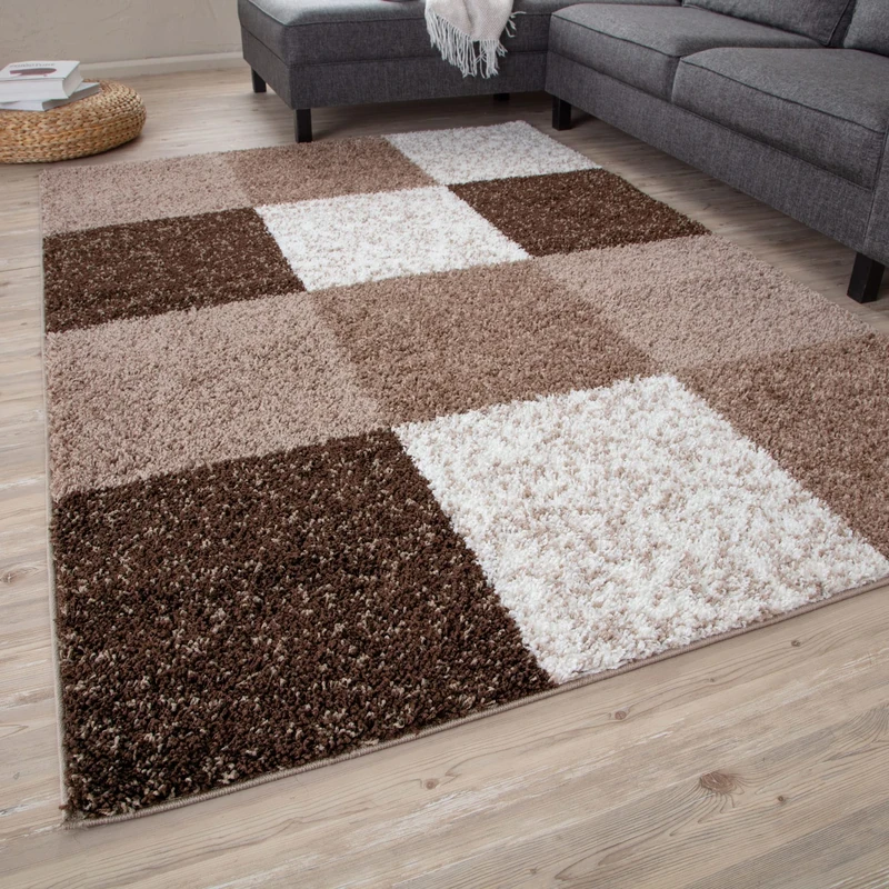THE RUGS Area Rug – Modern Luxury Shaggy Rug, Multicolour Pattern Carpet, Ultra Soft for Bedroom, Living Room, Kids Room, (140x200 cm, Brown)