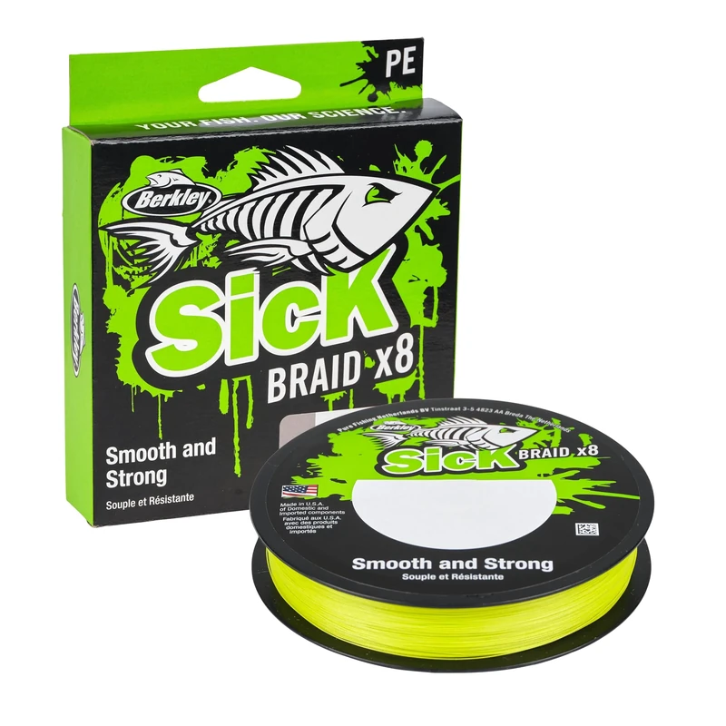 Berkley Sick Braid - 8 Strands Braided Fishing Line, Super Smooth 8 carrier Multifilament PE Braid Predator Fishing Lines 150/300m For Freshwater and Saltwater Sea Fishing, Unisex, Hi-Viz Yellow