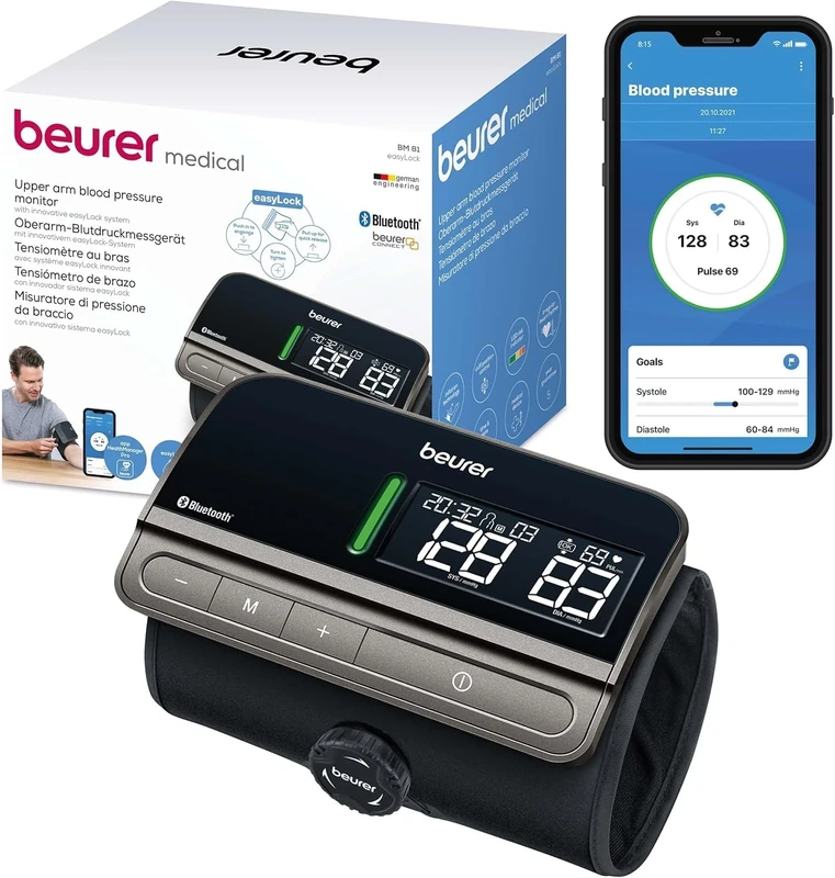 Beurer BM 81 easyLock Upper Arm BP Monitor, simple cable-free use, clinically validated, cuff with twist lock, gentle & quick measurement, app & Apple Health data transfer