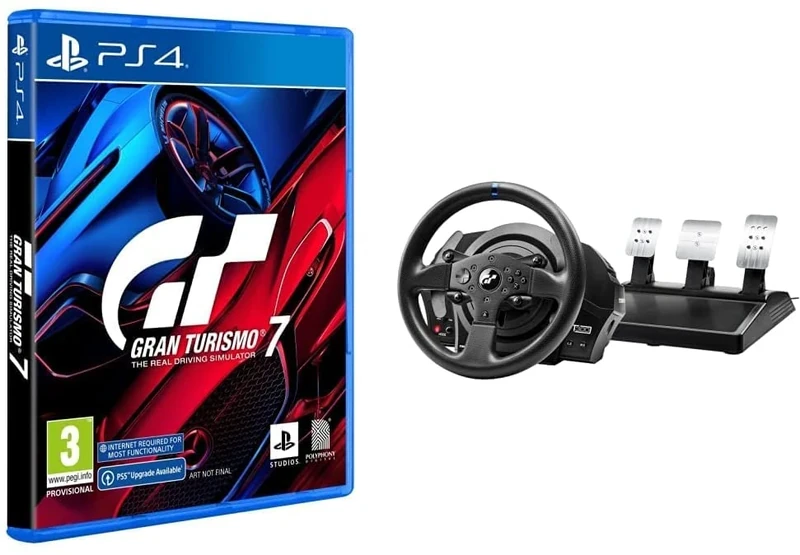 Gran Turismo 7 [PS4] + Thrustmaster T300 RS GT Force Feedback Racing Wheel with 3 Pedals set - Official Gran Tursimo licensed