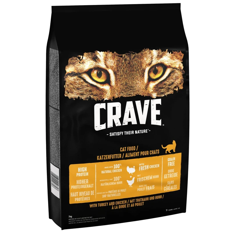 Crave Turkey & Chicken 7 kg Bag, Premium Adult Dry Cat Food with high Protein, Grain-free