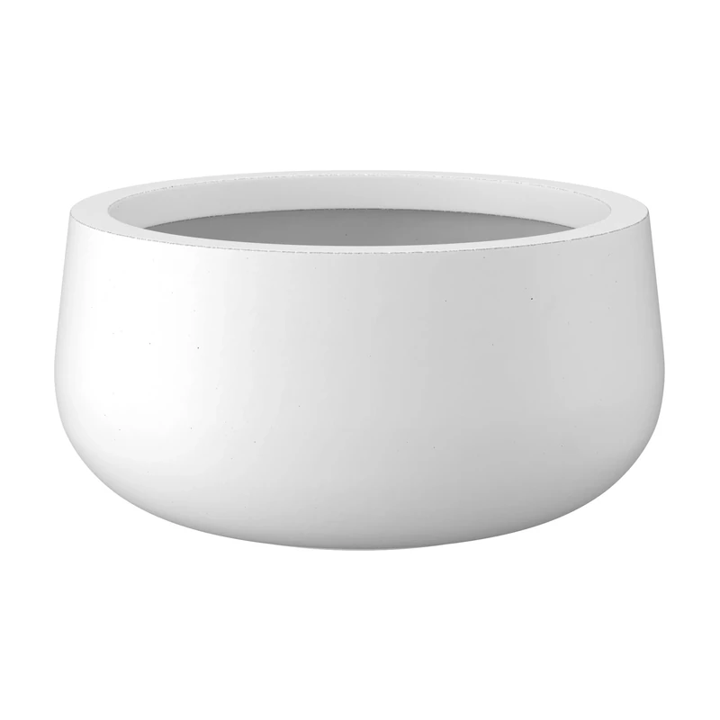 Kante Round Pure White Finish Concrete Bowl Planter, 19.6" D