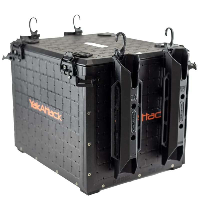 YakAttack BlackPak Pro Kayak Fishing Crate - Includes 4 Attachable Fishing Rod Holders, 13" x 16" - Black