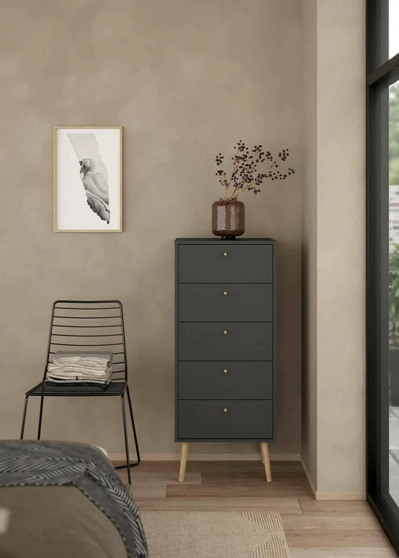 Dmora Genevieve Chest of Drawers, Multi-Purpose Settimino, Bedroom Dresser, Cabinet with Drawers, 50 x 39 x 120 cm, Grey, Melamine Particle Board