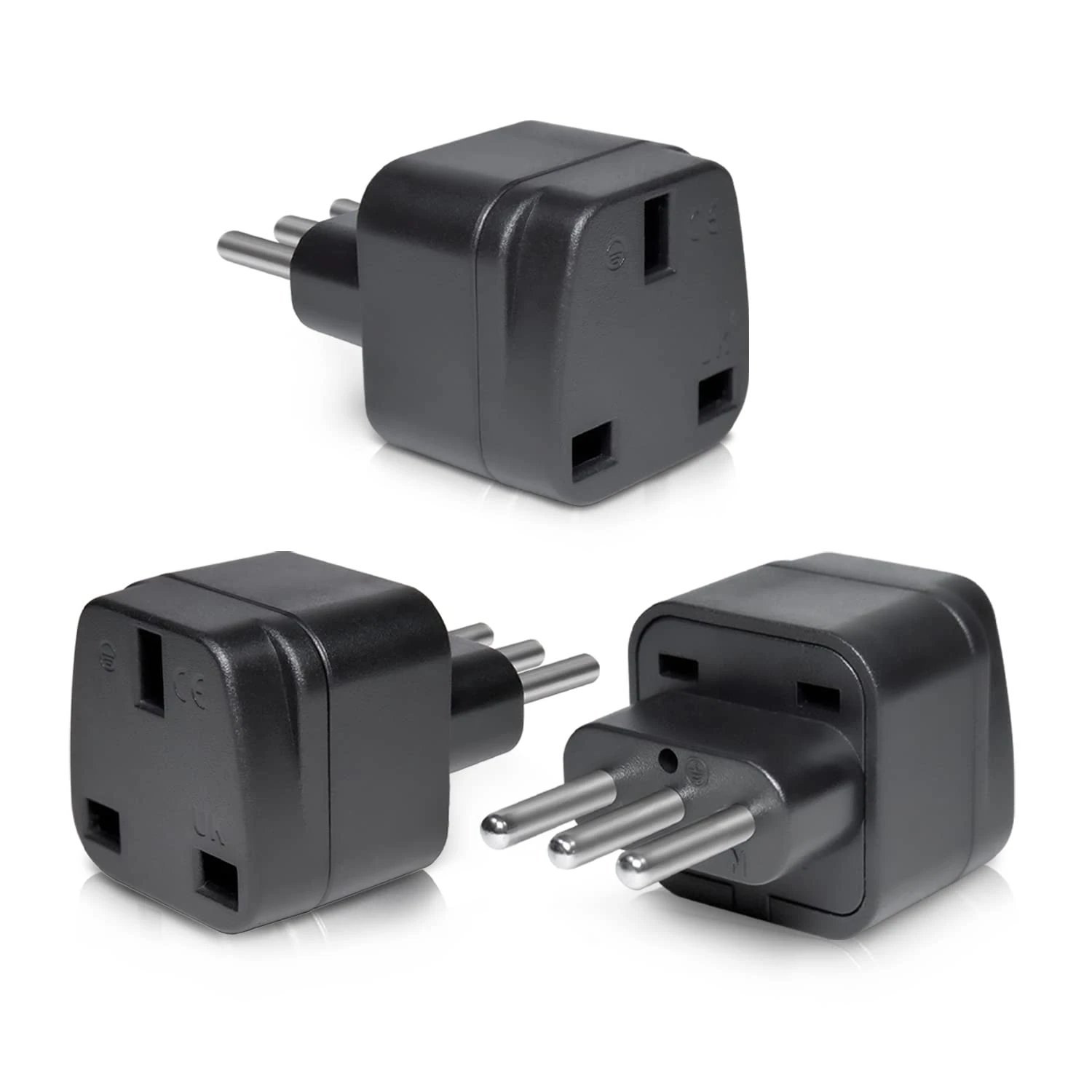 3-Pack UK to Italy Plug Adapter,SHUOMAO UK to 3 Pin Italy Travel Adaptor,Converter Plug Power Adapter for Italian,Chile,Maldives,San Marino(Type L),Black