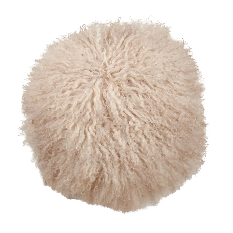 SARO LIFESTYLE 100% Wool Mongolian Lamb Fur Throw Pillow with Poly Filling, 13", Oyster