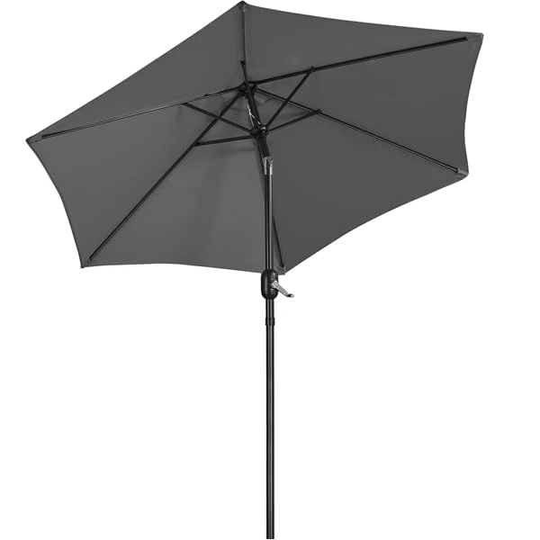 Yaheetech Outdoor Garden Parasol, 230 cm, Portable Sun Shade UV Protection with Crank 6 Slats Reclining Polyester Tarpaulin Aluminium Tube Beach Balcony Terrace Grey
