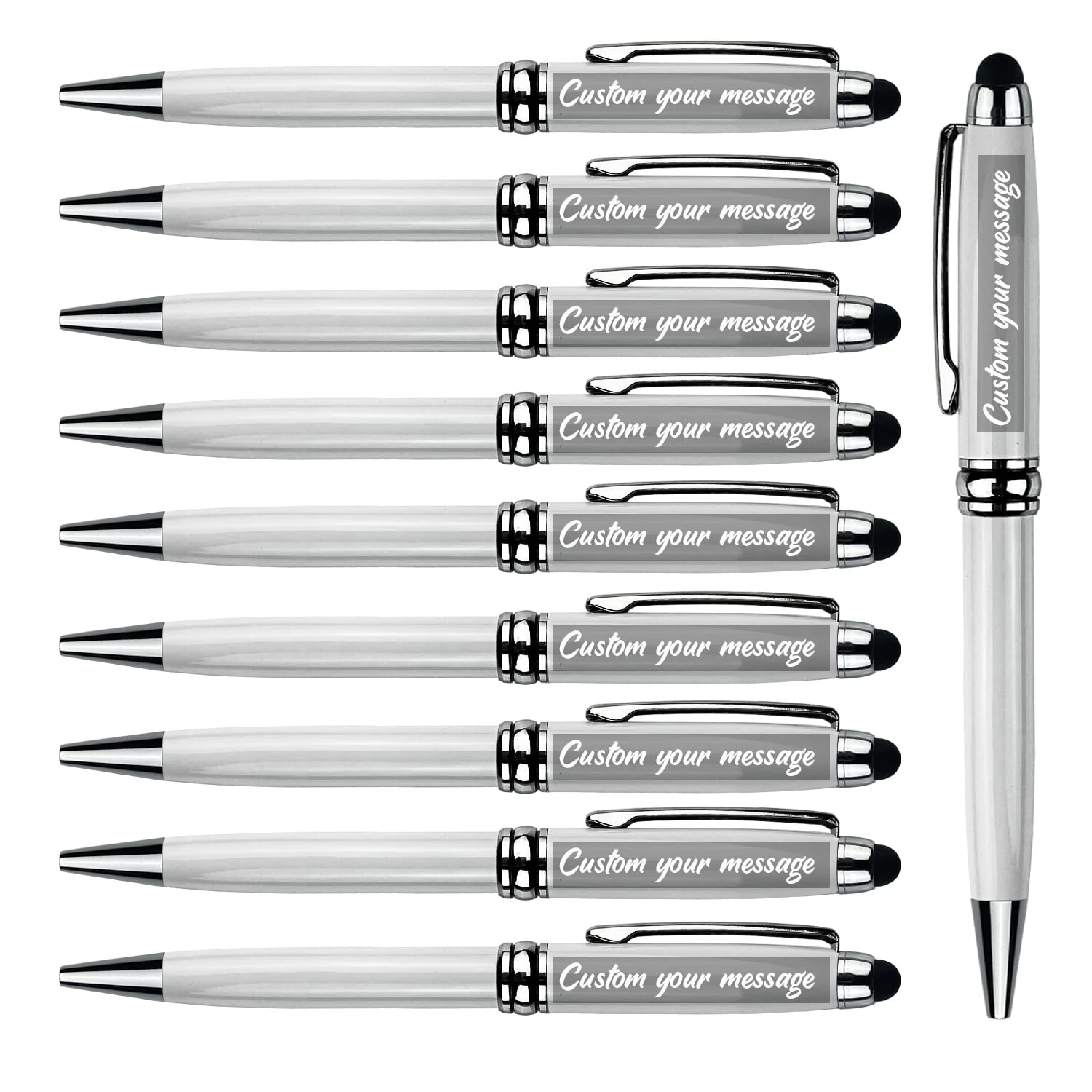 ANCOLOFIS Personalised Ballpoint pens with Stylus Tip Business Pens Premium - Engraved with Your Name Logo or Message, Phone Number Black ink Perfect for Bank, Office, Hotel Lobbies 10 Pens/Box