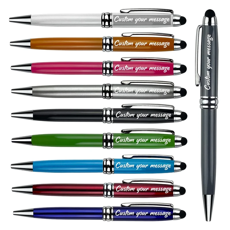 ANCOLOFIS Custom Personal Office Pens with Stylus Tip - Quality Metal pens - Engraved Team Name, Phone Number, Slogan Perfect for Bank, Office, Hotel Lobbies 10 Pens/Box