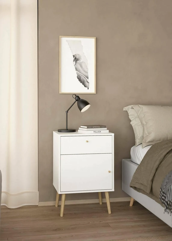 Dmora Theodora Bedside Table, Low Chest, Night Table, Bed Shelf, 50 x 39 x H 72 cm, White