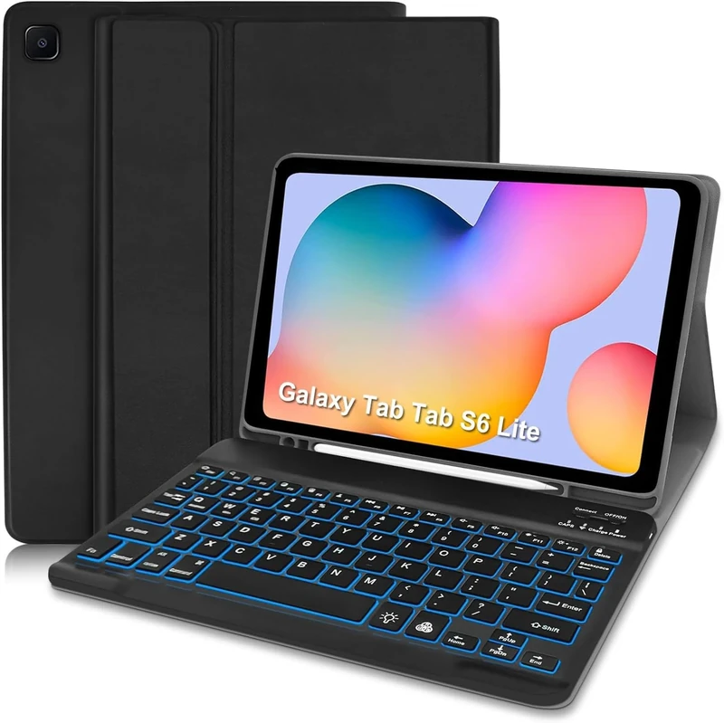 Case with Keyboard for Samsung S6 Lite Tablet 2024 & Built-in S Pen Holder-Slim Smart S6 Lite Case with Bluetooth Keyboard for Galaxy Tab S6 Lite 10.4 2024/2022/2020 (SM-P620/P625/P615/P619)