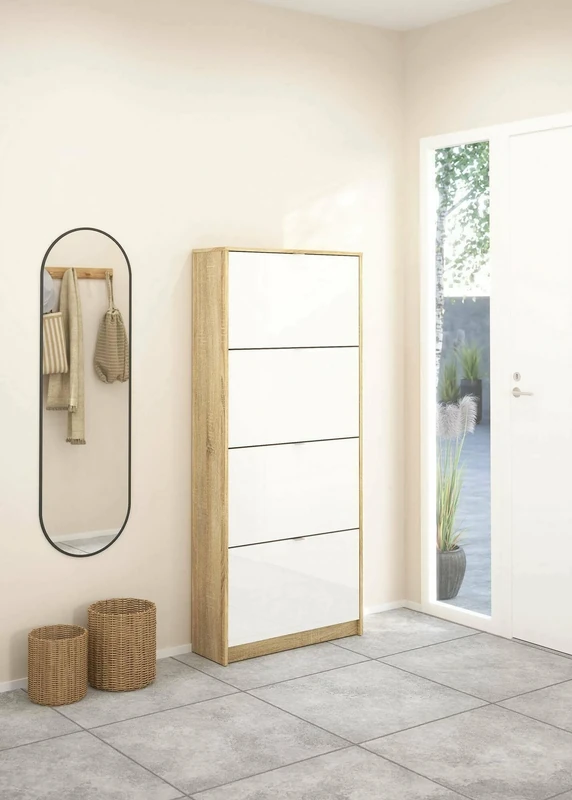 Dmora - Natalie Shoe Rack, Multi-Purpose Entrance Cabinet, Shoe Cabinet, 70 x 24 x 162 cm, Oak and White Gloss