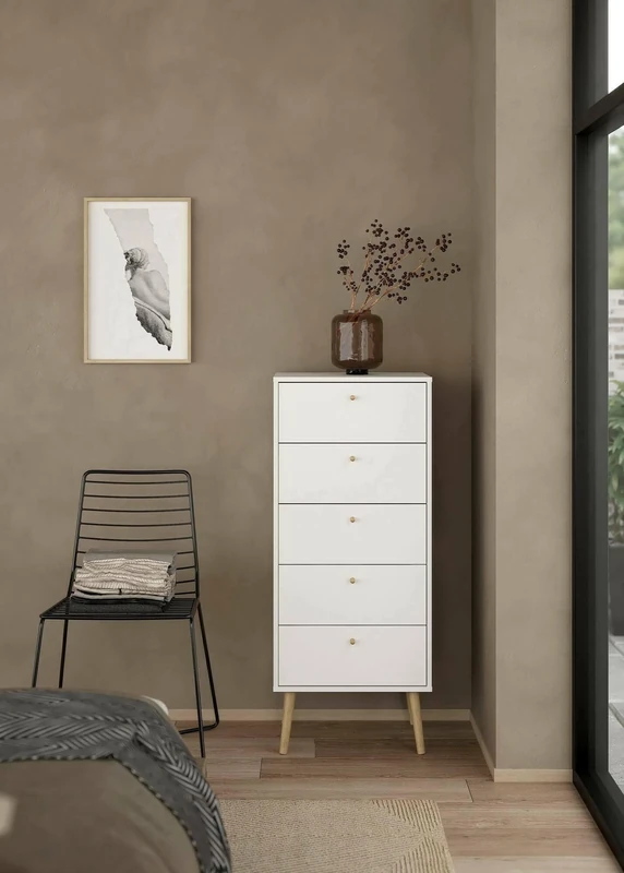 Dmora - Genevieve Chest of Drawers, Multi-Purpose Settimino, Bedroom Dresser, Cabinet with Drawers, 50 x 39 x 120 cm, White