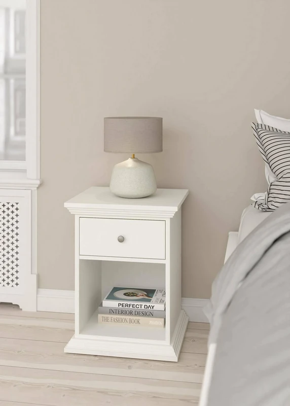 Dmora Mimi Bedside Table, Low Chest, Night Table, Bed Shelf, 48 x 43 x H 63 cm, White