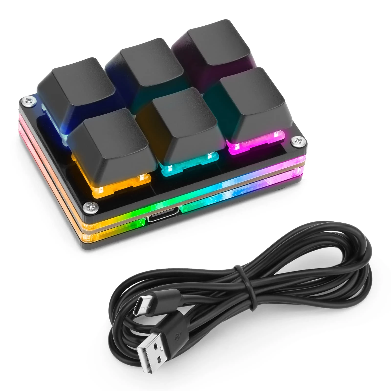 Ecarke Black OSU Keypad 6 Key Gaming Keyboard, USB Mini 6 Key Keypad Mechanical Gaming PC Keyboards Programming Macro with Software OSU HID Standard Keyboard（Upgrade Cherry Shaft & RGB LED）