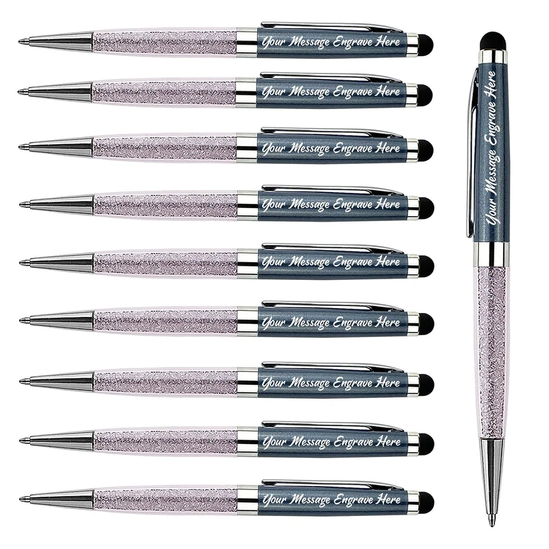 ANCOLOFIS Custom Ballpoint Pens with Stylus Tip Blue Crystal-Custom School Writing Set- Engraved Name pens - Engraved with Your Team Name or Slogan/Phone number any message on the Pens 10 Pens/Box